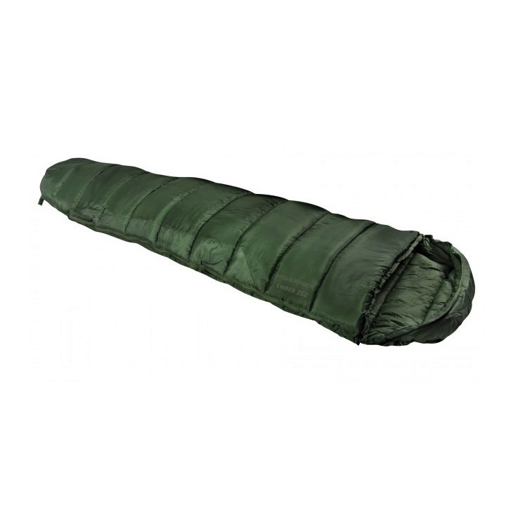 Saco de dormir Highlander Phoenix Ember 250 tipo momia. Saco de dormir con compartimento impermeable en la parte inferior.