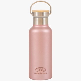 Botella de camping Highlander Botella aislante rosa de aluminio de doble pared.