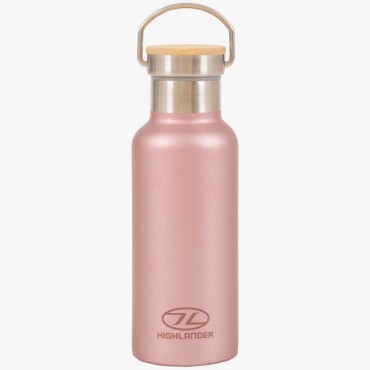 Bouteille isotherme Highlander Campsite bottle rose en aluminium à double paroi.