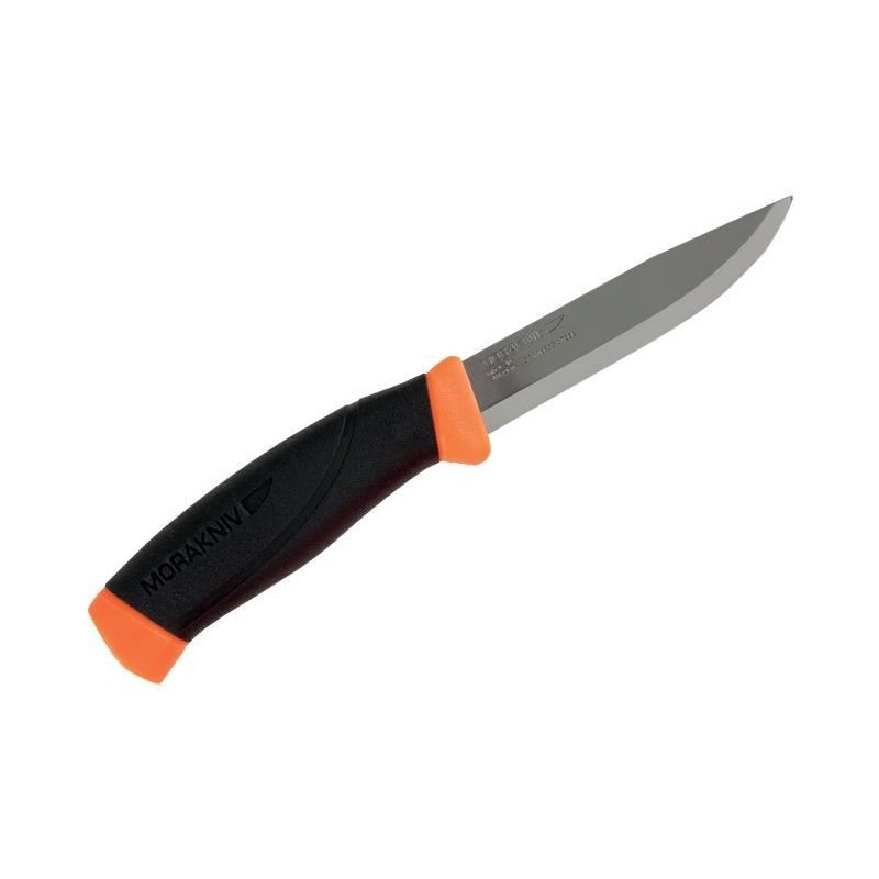 Cuchillo Morakniv Companion de acero inoxidable naranja.