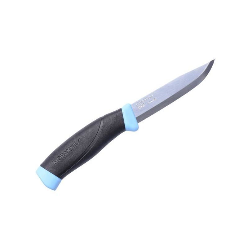 Cuchillo Morakniv Companion de acero inoxidable azul claro.