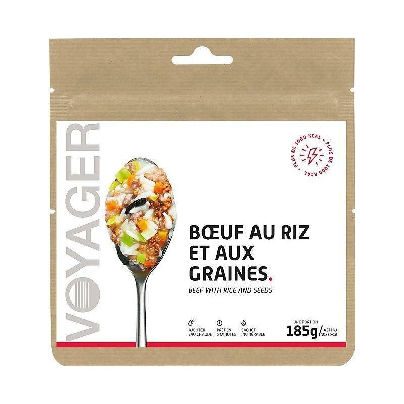 Voyager Boeuf au riz et aux graines lyophilisé -Achat plat lyophilisé