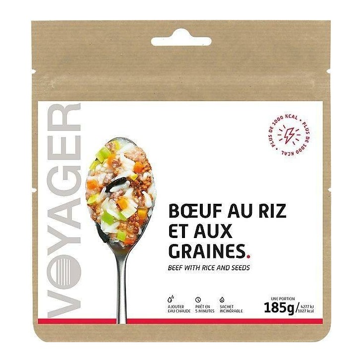 Voyager Boeuf au riz et aux graines lyophilisé -Achat plat lyophilisé