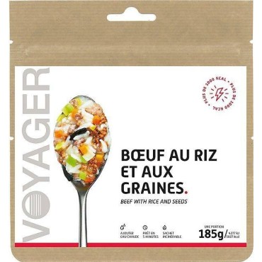 Voyager Boeuf au riz et aux graines lyophilisé -Achat plat lyophilisé