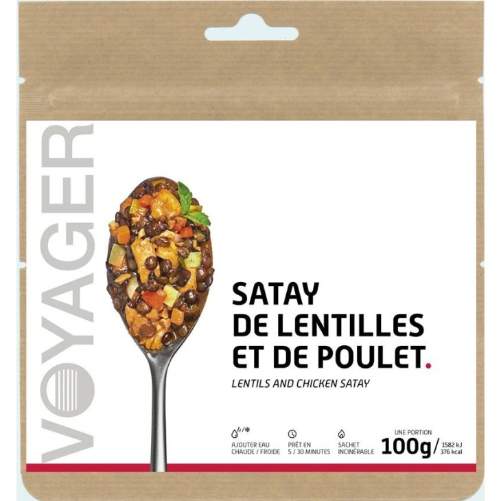 Satay de lentilles et de poulet 100 g - Voyager - Achat de plats lyophilisés