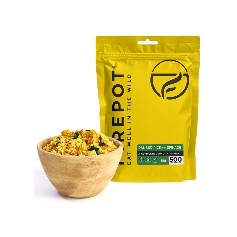 Dahl deshidratado y plato de arroz con espinacas de Firepot - Venta de platos