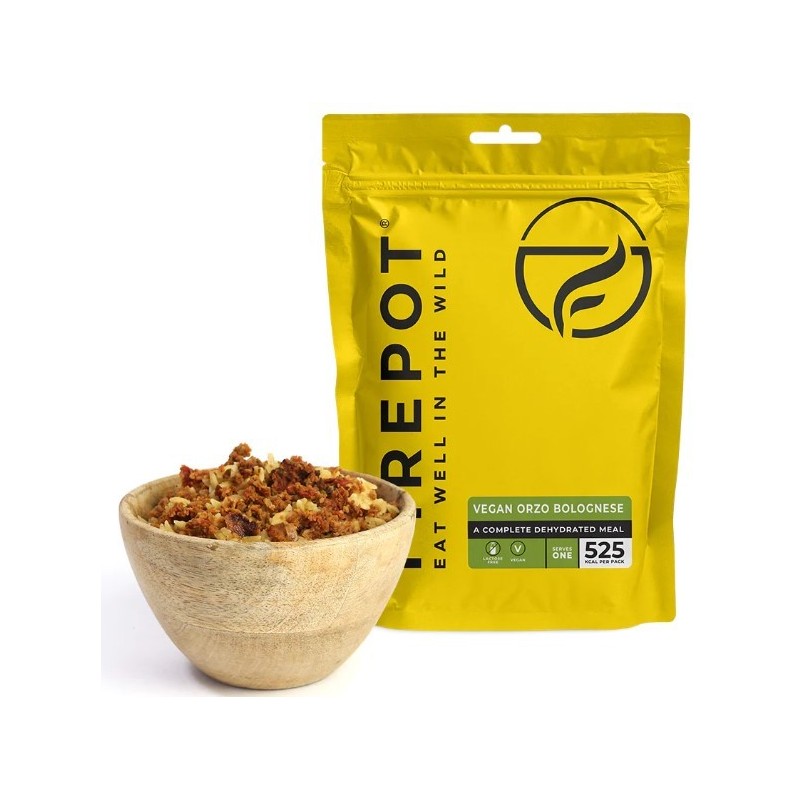 Firepot's dehydratisiertes Gericht Veggie-Bolognese-Nudeln mit Soja