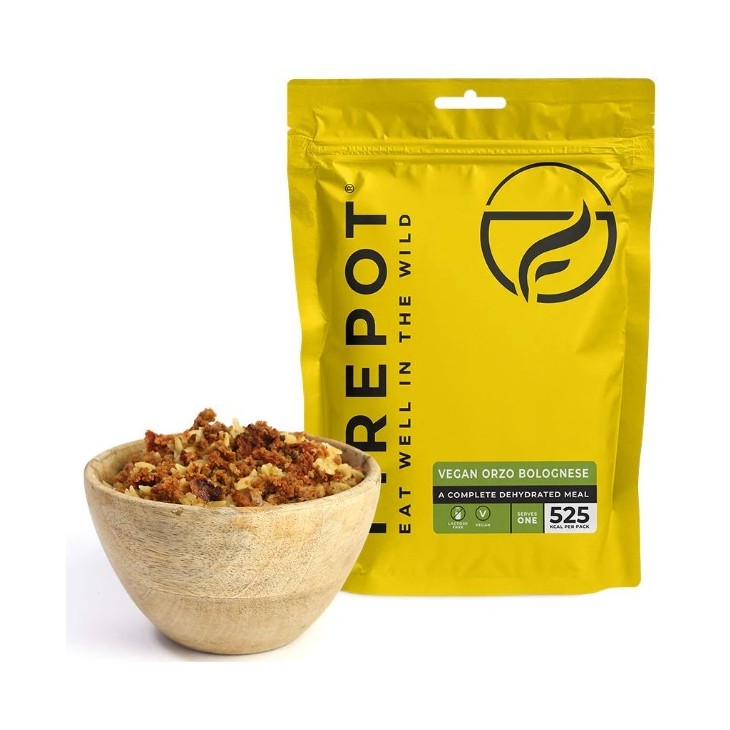 Firepot's dehydratisiertes Gericht Veggie-Bolognese-Nudeln mit Soja