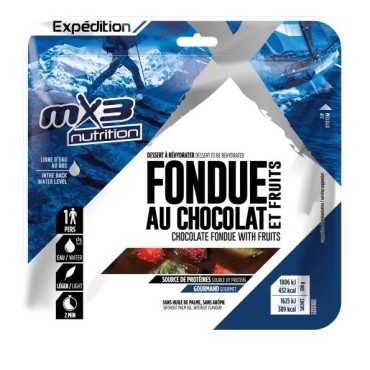 Fondue au chocolat et ses fruits lyophilisée MX3. Desserts randonnée