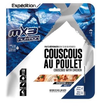 Plat lyophilisé Couscous au poulet de la marque MX3, un plat complet