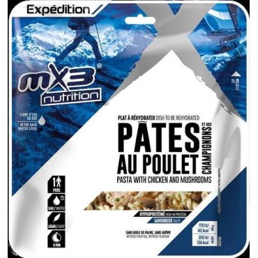 Pâtes au poulet & champignons lyophilisés MX3 plat lyophilisé protéiné