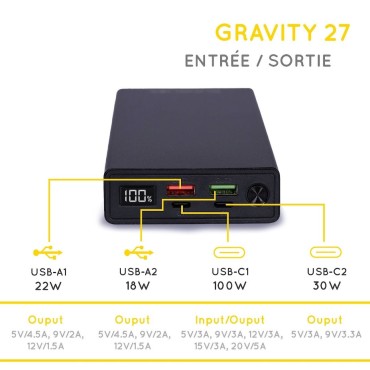 Batterie externe Sunslice Gravity 27 - Pour recharger un pc portable