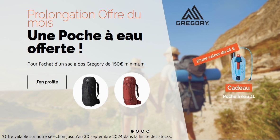 Offre du mois : Une poche à eau offerte pour l'achat d'un sac à dos Gregory